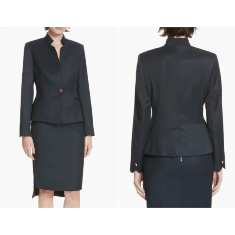 TED BAKER Rivaa Tailored Floral Lined Navy Blazer, Collarless, Sz 3 (8)
